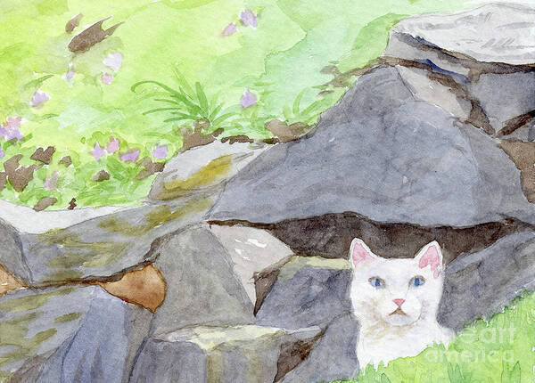 Kitty Art Print featuring the painting White Kitty by Anne Marie Brown