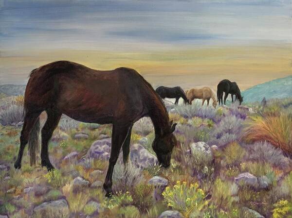 Pryor Horse Range Art Print featuring the painting Wild in Montana by Jan Chesler