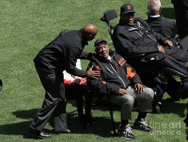 San Francisco Art Print featuring the photograph Willie Mays, Barry Bonds, and Willie Mccovey by Ezra Shaw