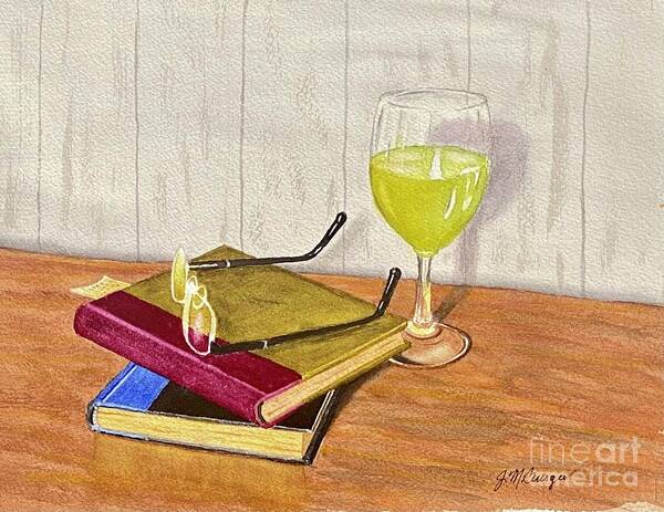White Wine Art Print featuring the painting Wine and a Good Book by Joseph Burger