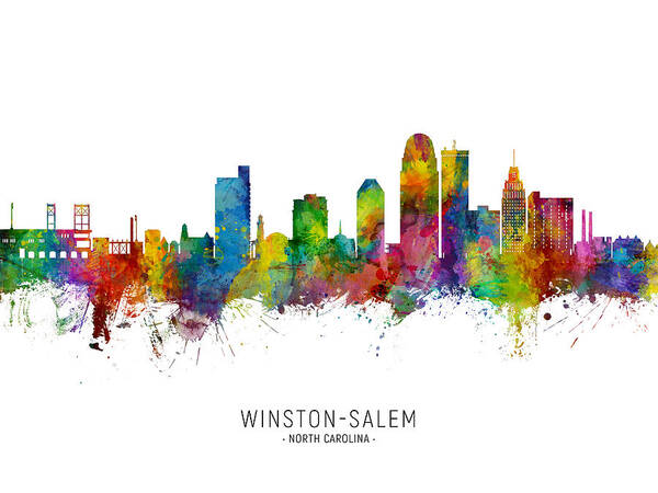 Winston-salem Art Print featuring the digital art Winston-Salem North Carolina Skyline by Michael Tompsett