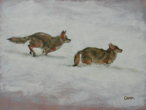 Oil Painting Art Print featuring the painting Winter coyotes by Todd Cooper