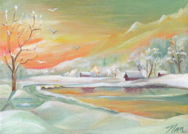 Winter Art Print featuring the painting Winter Flight by Nancy Griswold