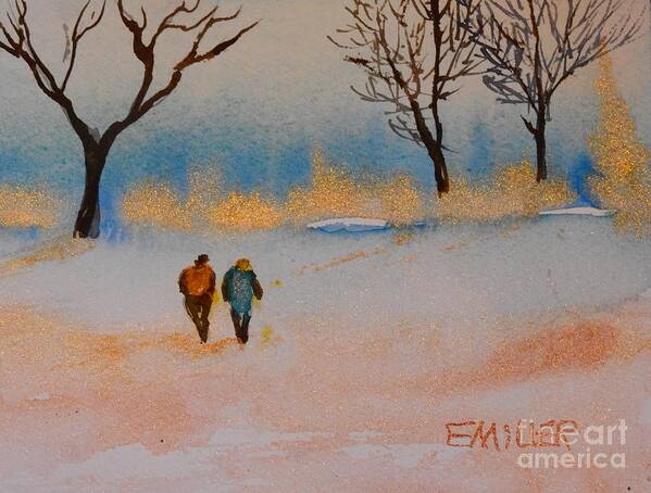 Watercolor Landscape Art Print featuring the painting Winter Sparkle by Eunice Miller