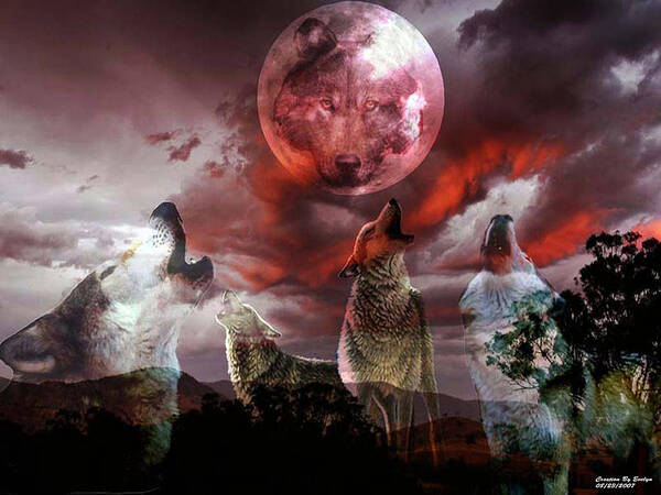 Wolfs Art Print featuring the digital art Wolf Moon by Evelyn Patrick