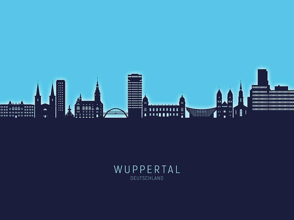 Wuppertal Art Print featuring the digital art Wuppertal Germany Skyline #98 by Michael Tompsett
