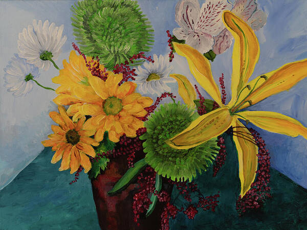 Lily Art Print featuring the painting Yellow Lily and Friends by Evelyn Fiorenza