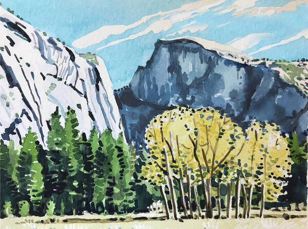 River Art Print featuring the painting Yosemite half Dome by Luisa Millicent