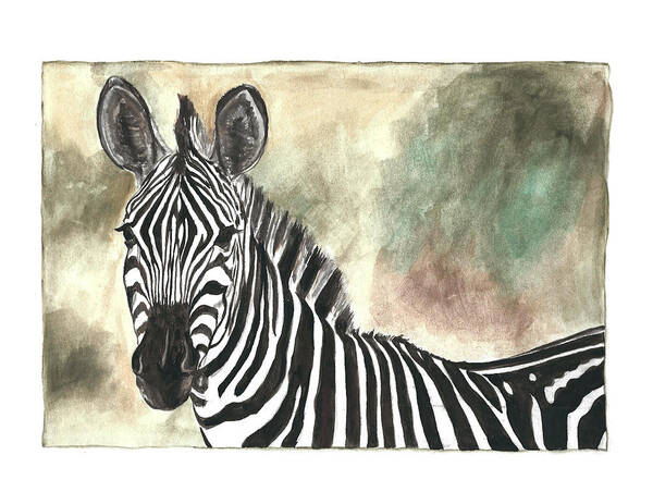 Zebra Art Print featuring the painting Zebra by Pamela Schwartz