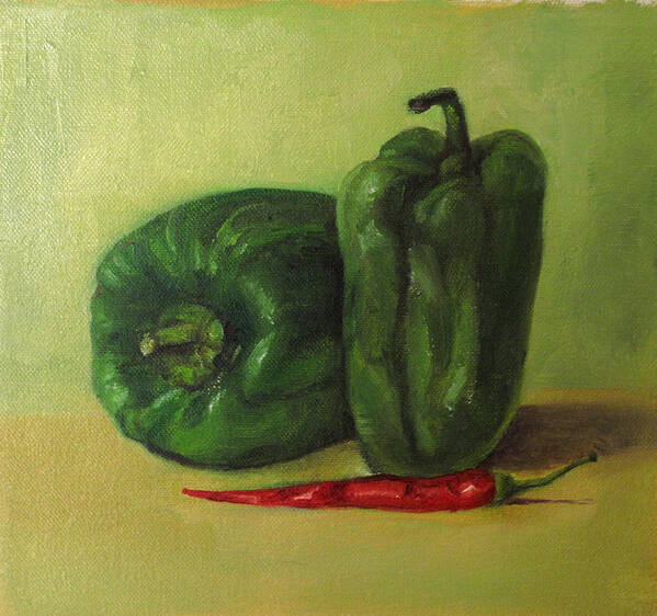 Still Life Painting Of Vegetables Art Print featuring the painting Capsicum and red chilli #2 by Asha Sudhaker Shenoy