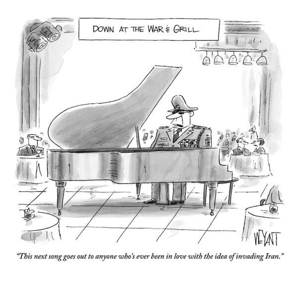 Singers Art Print featuring the drawing A General Plays Piano At A Bar by Christopher Weyant
