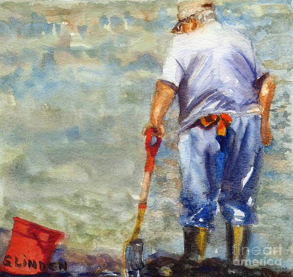 Man Digging Clams Art Print featuring the painting Clamdigger by Sandy Linden