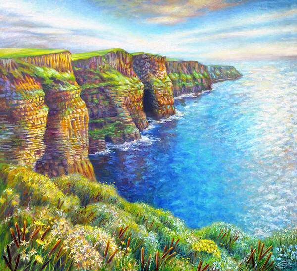 Oil Painting Art Print featuring the painting Cliffs of Moher by Nancy Tilles