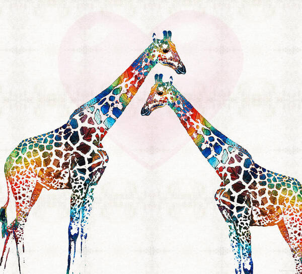 Giraffe Art Print featuring the painting Colorful Giraffe Art - I've Got Your Back - By Sharon Cummings by Sharon Cummings