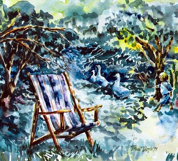 Deckchair Art Print featuring the painting Deckchair in a Summer Garden by Trudi Doyle