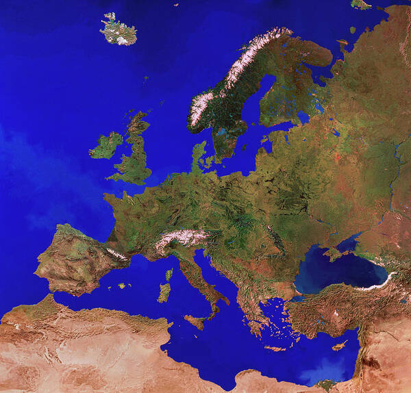 Europe Art Print featuring the photograph Europe From Space by Copyright 1995, Worldsat International And J. Knighton/science Photo Library