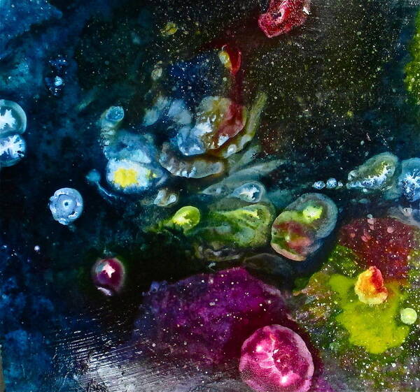 Ink Art Print featuring the painting Floating Gems by Janice Nabors Raiteri
