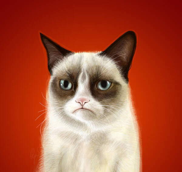 Grumpy Art Print featuring the digital art Grumpy Cat by Olga Shvartsur