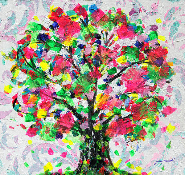 Tree Art Print featuring the painting Happy Tree by Jan Marvin by Jan Marvin