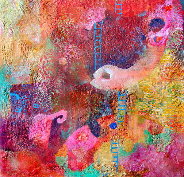 Abstract Non-objective Texture Acrylic Painting Red Pink Yellow Dream-like Dream Surreal Surrealism Fantasy Daydream Art Print featuring the painting Hierarchy Spawn by James Huntley