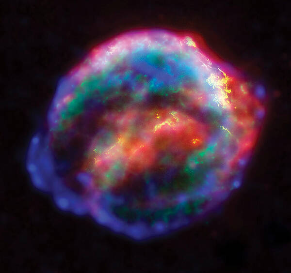No People; Horizontal; Outdoors; Night; Single Object; Beauty In Nature; Supernova; Space; Colorful; Exploding; Astronomy Art Print featuring the photograph Kepler s Supernova by Anonymous