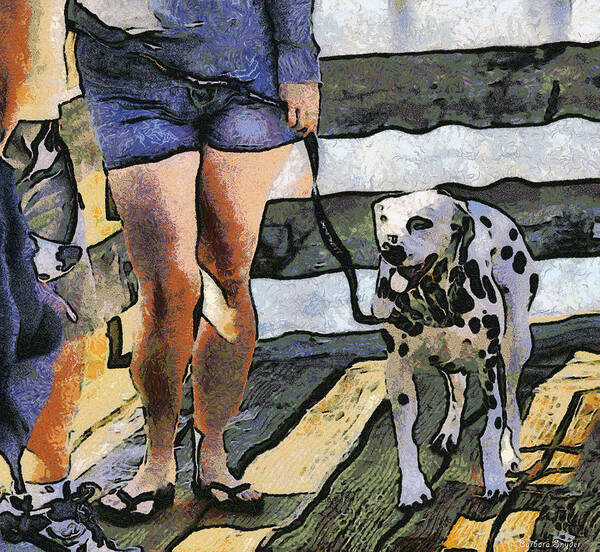 Barbara Snyder Art Print featuring the digital art Leggy Girl And Dog Spot by Barbara Snyder