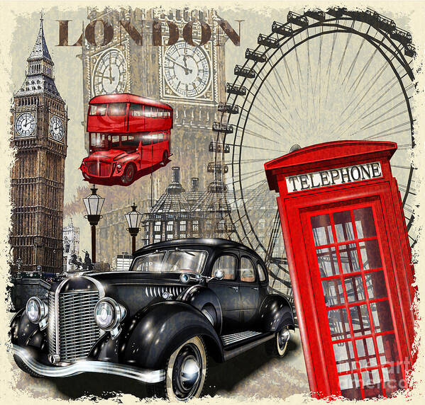Bus Art Print featuring the digital art London Vintage Poster by Axpop
