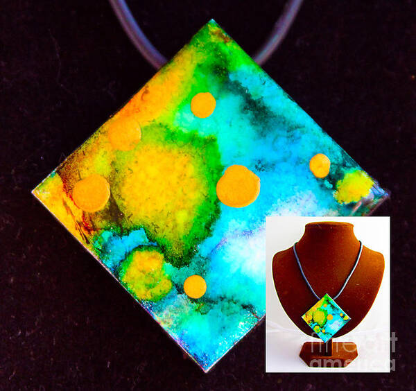 Alcohol Ink Art Print featuring the painting Many Moons Necklace by Alene Sirott-Cope