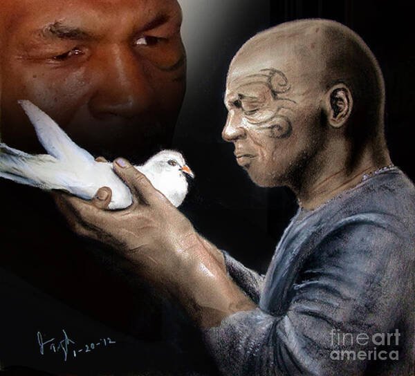 Drawing Art Print featuring the mixed media Mike Tyson and Pigeon II by Jim Fitzpatrick