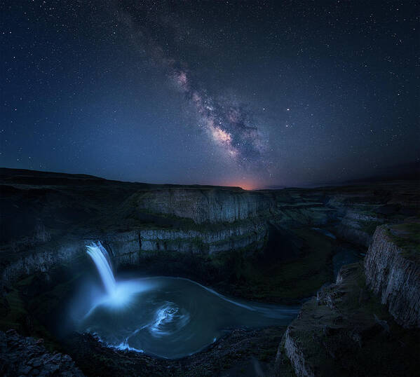 Sky Art Print featuring the photograph Palouse Waterfall And The Milky Way by Jie Chen