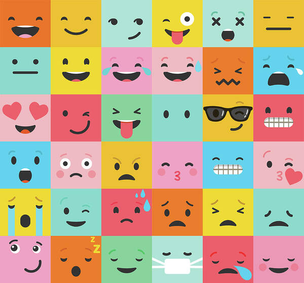 Internet Art Print featuring the digital art Set Of Colorful Emoticons, Emoji Flat by Ma rish