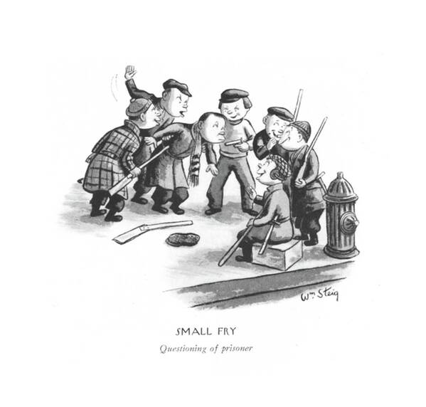 112462 Wst William Steig Small Fry
Questioning Of Prisoner Little Boys Playing. Army Battle Boy Boys Childhood Children Corps Front Fry General Home Kid Kids Little Marine Marines Military Navy Playing Small Soldier Soldiers Two War Wartime World Wwii Youth Art Print featuring the drawing Small Fry
Questioning Of Prisoner by William Steig