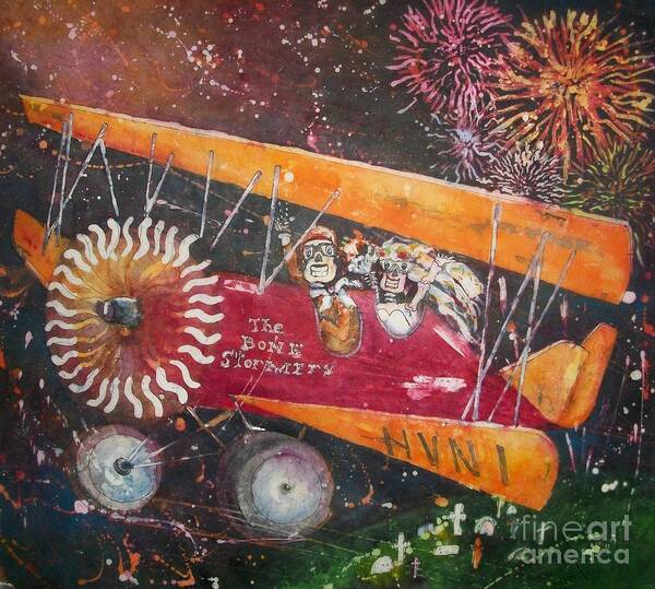 Biplane Art Print featuring the painting The Bone Stormers Dia de los Muertos by Carol Losinski Naylor