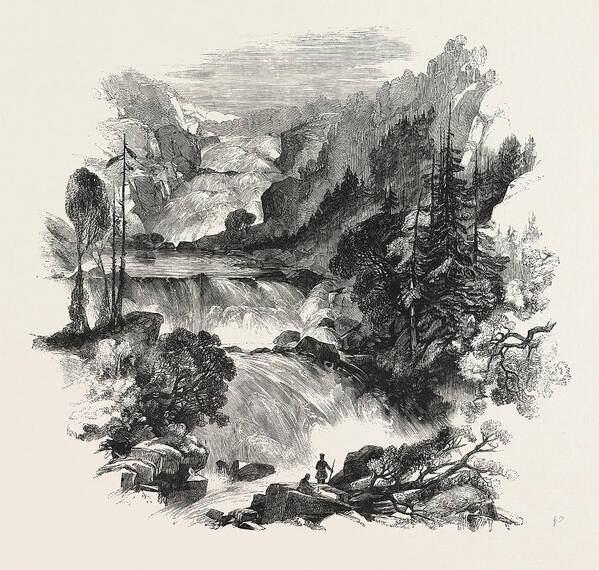 Canadian Art Print featuring the drawing The Canadian Red River Exploring Expedition Great Falls by English School