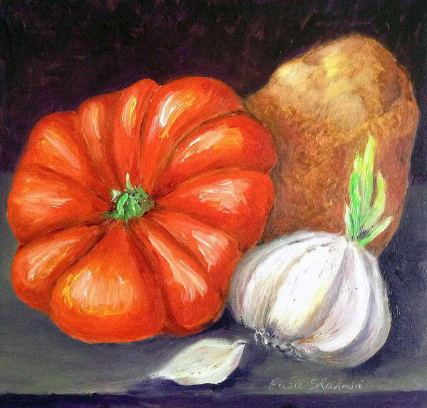 Vegetables Art Print featuring the painting Veggie Trio by Portraits By NC