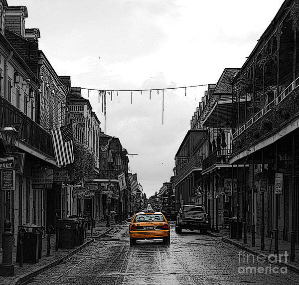 French Quarter Art Print featuring the digital art Bourbon Street Taxi French Quarter New Orleans Color Splash Black and White Poster Edges Digital Art by Shawn O'Brien