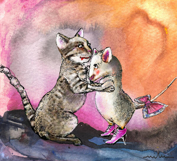 Animals Art Print featuring the painting Cat and Mouse Reunited by Miki De Goodaboom