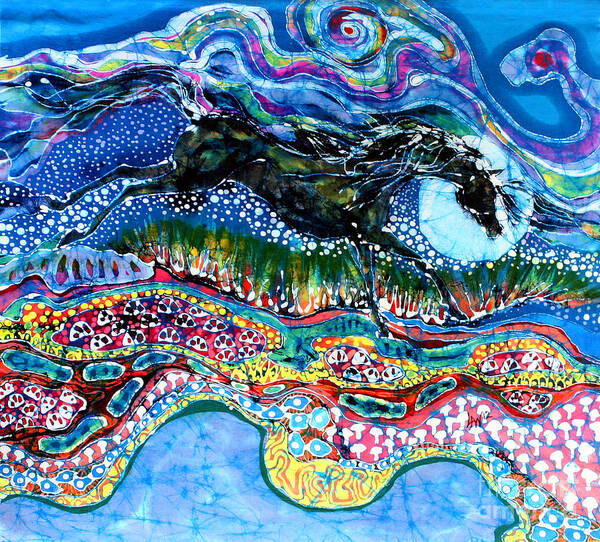 Horse Art Print featuring the tapestry - textile Horse Born of Moon Energy by Carol Law Conklin