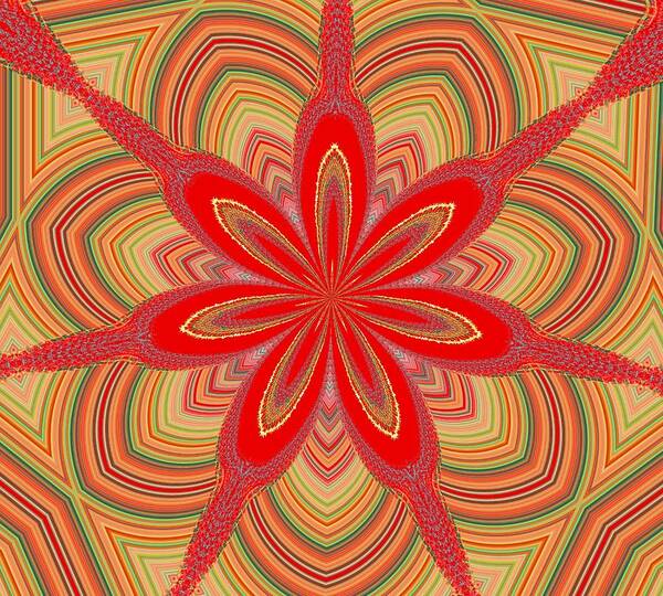 Fabric Art Print featuring the digital art Red Star Brocade by Alec Drake