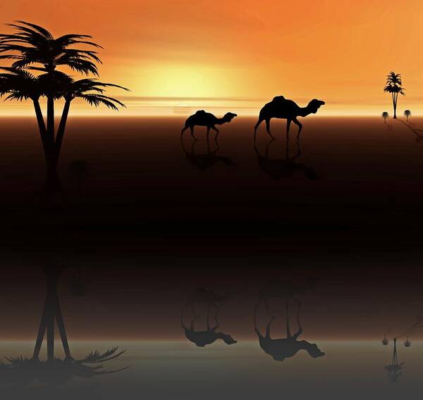 Camel Art Print featuring the digital art Ships of the Desert by David Dehner