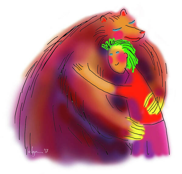 Bear Hug Art Print featuring the drawing Bear Hug by Angela Treat Lyon