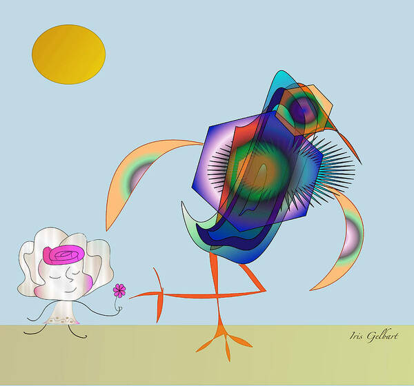 Cartoon Art Print featuring the digital art Birdie by Iris Gelbart