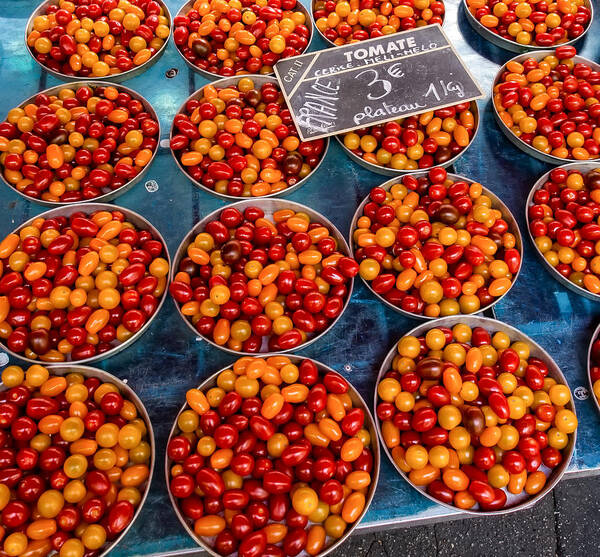 France. Tomatoes Art Print featuring the photograph Cherry Tomatoes in Lyon Market by Gary Karlsen