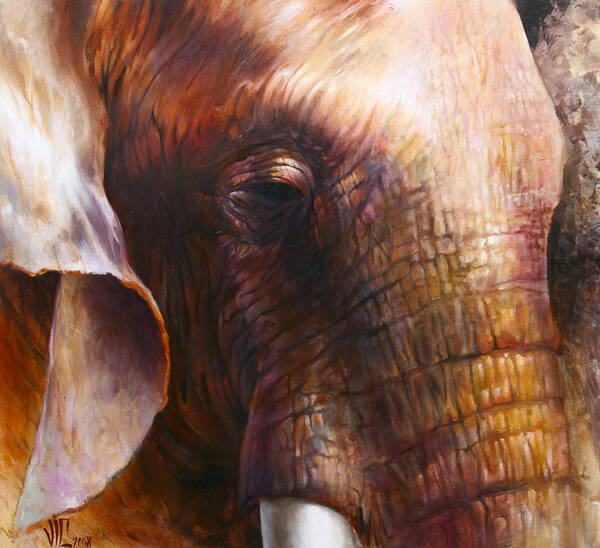 Elephant Art Print featuring the painting Elephant empathy by Vali Irina Ciobanu