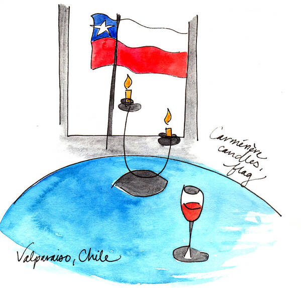 Art Art Print featuring the painting Flag and wine by Anna Elkins
