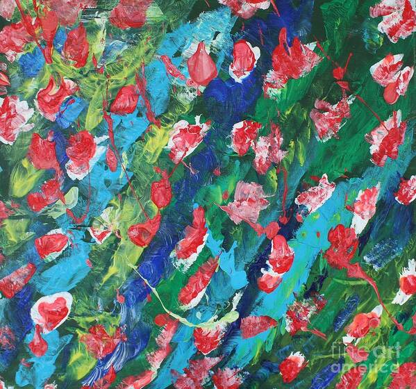Flowers In The Sea   Bliss Contentment Delight Elation Enjoyment Euphoria Exhilaration Jubilation Laughter Optimism  Peace Of Mind Pleasure Prosperity Well-being Beatitude Blessedness Cheer Cheerfulness Content Art Print featuring the painting Poppies by Sarahleah Hankes