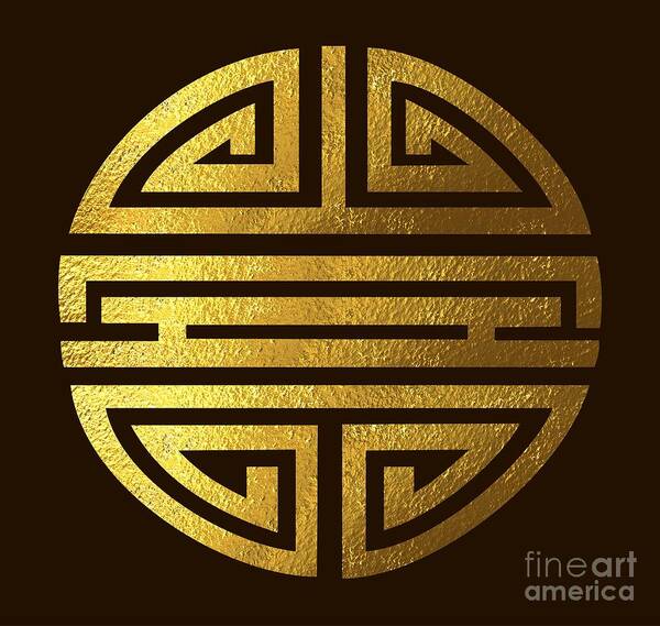  Chinese Art Print featuring the digital art Four blessings symbol gold by Heidi De Leeuw