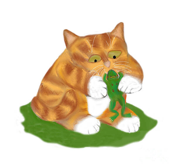 Frog Art Print featuring the digital art Hello Frog says Tiger Kitten by Ellen Miffitt