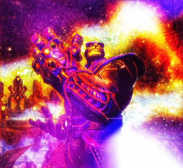 Thanos Art Print featuring the digital art Infinity Gauntlet by HELGE Art Gallery