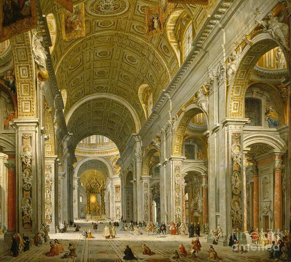 Interior Art Print featuring the painting Interior of St. Peter's - Rome by Giovanni Paolo Panini
